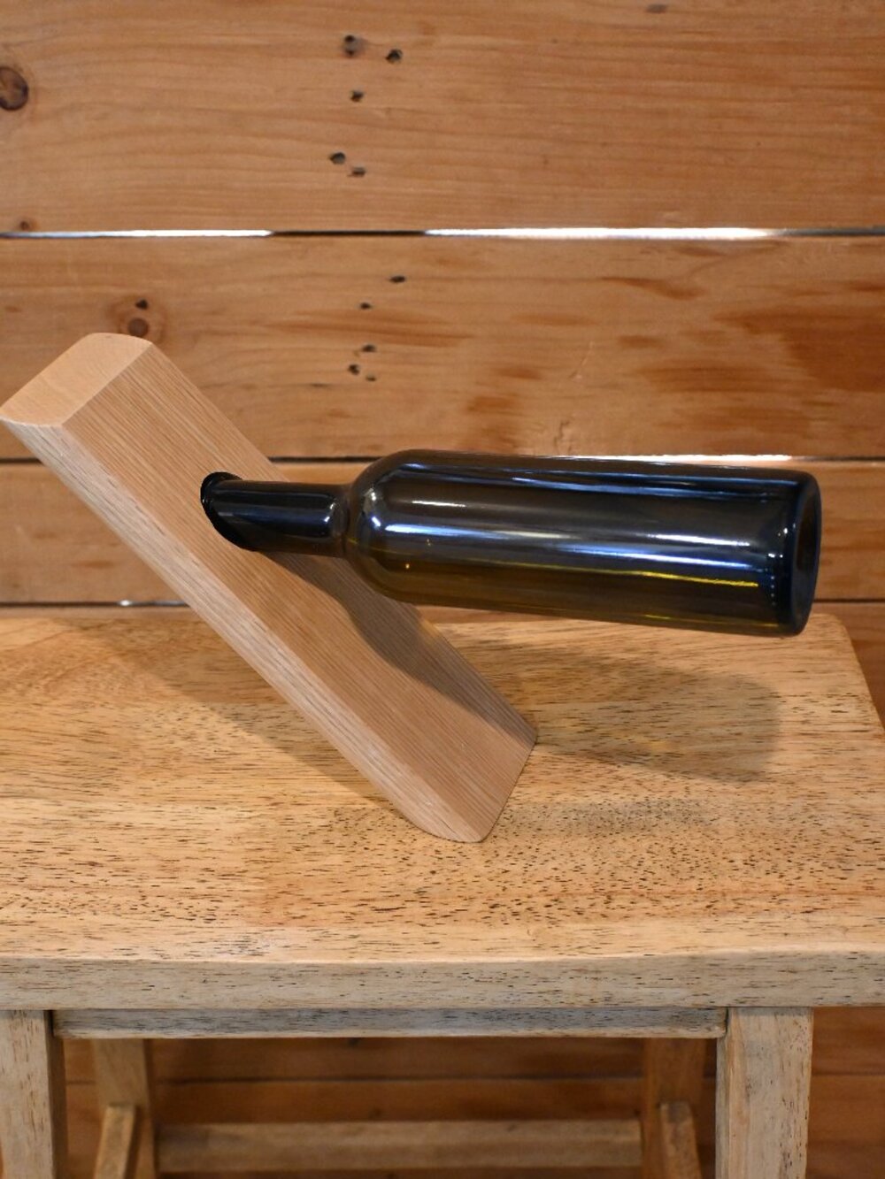 Vintage Handmade Chameroy Custom Woodworking Zero Gravity White Oak Wine Holder